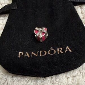 Pandora Pink and Silver Heart Wrapped with Rhinestone Ribbon Charm